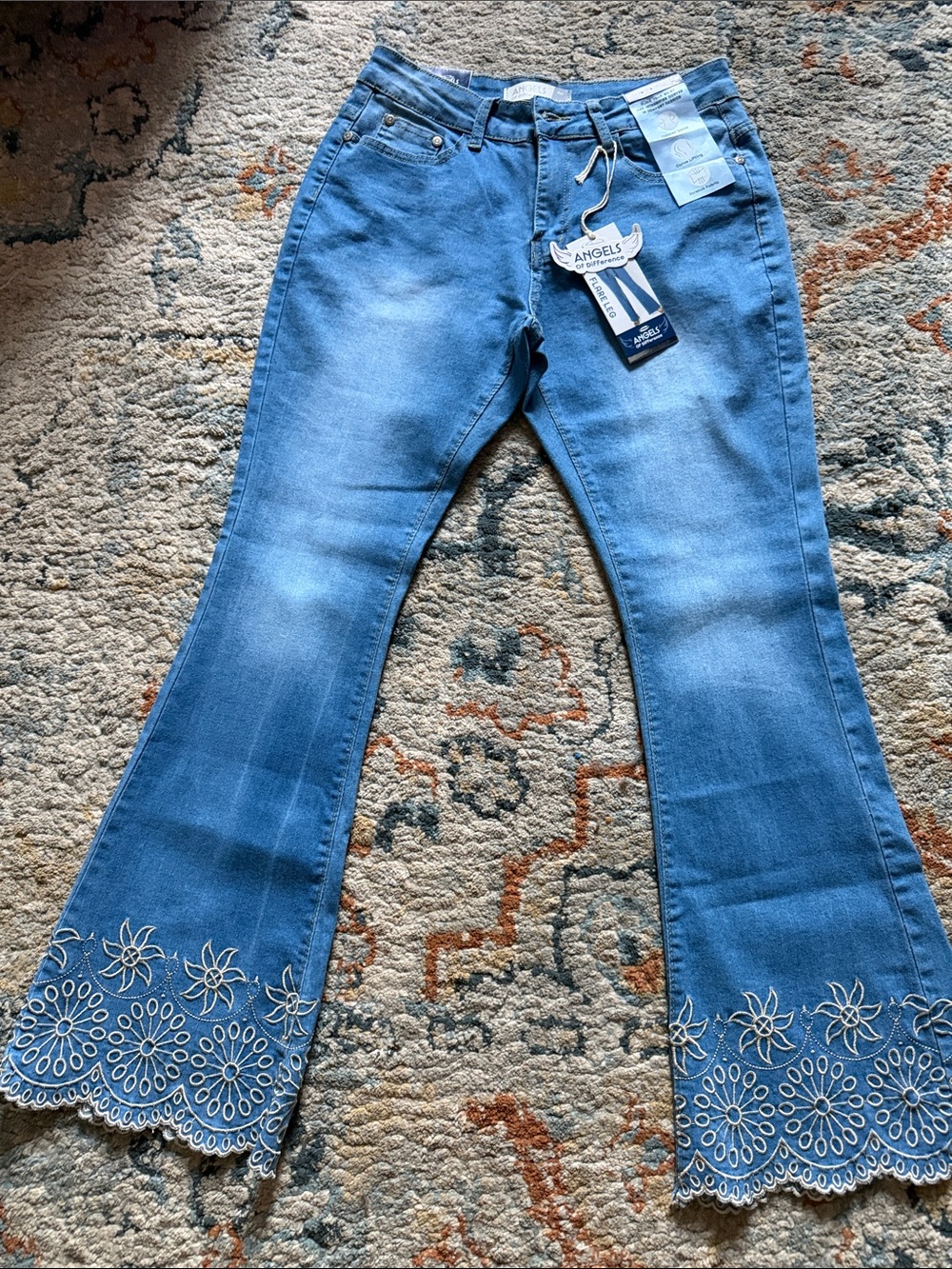 Angels Light Blue Embroidered Flare Jeans